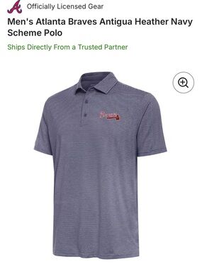 Antigua Braves Men's Heather Navy Micro-Stripe Polo